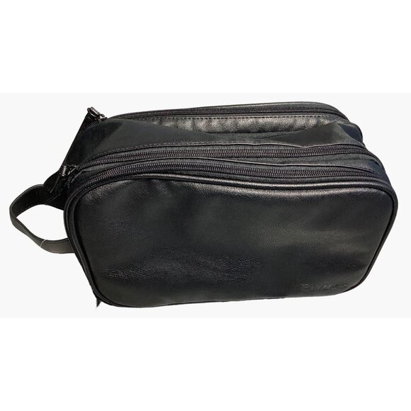 Elviros Toiletry Bag Large Travel Shaving Organizer  Black Leather 12"x6.7"x7.1" - Picture 9 of 11